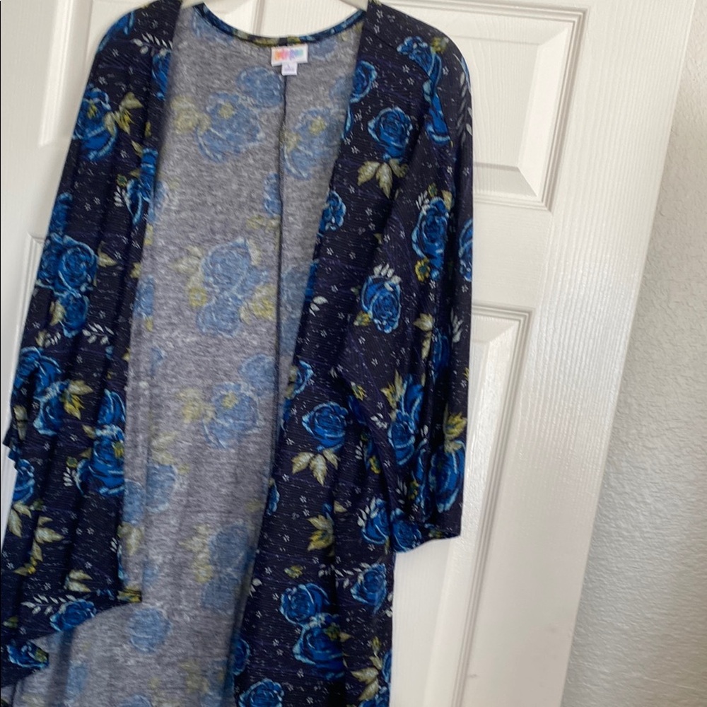 Like new LuLaRoe Lindsay Floral Blue and Gray Kimono Cardigan